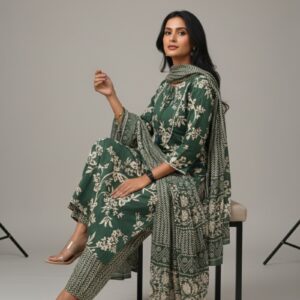 Srivalli Collections Green colour 3piece set