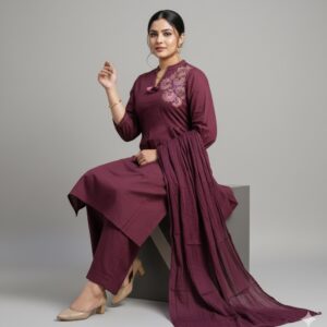 Srivalli collections wine colour 3piece set