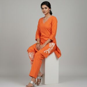 Srivalli Collections orange cord set